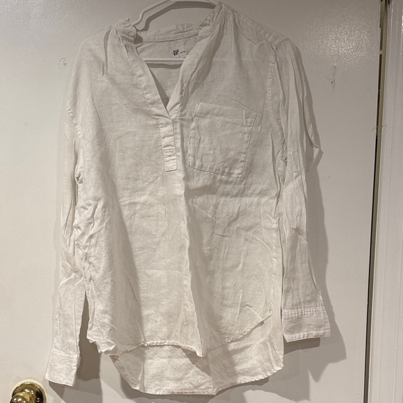 GAP Tops - GAP White Linen-Blend Long Sleeve Pullover